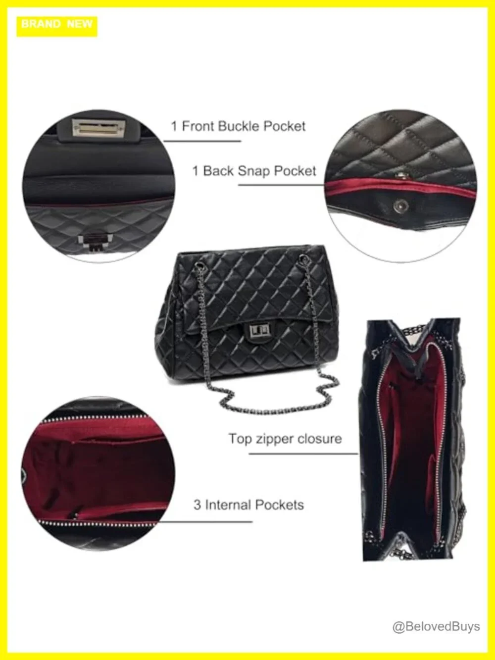 Quilted Genuine Leather Shoulder Bag Large Capacity Tote Chain Strap